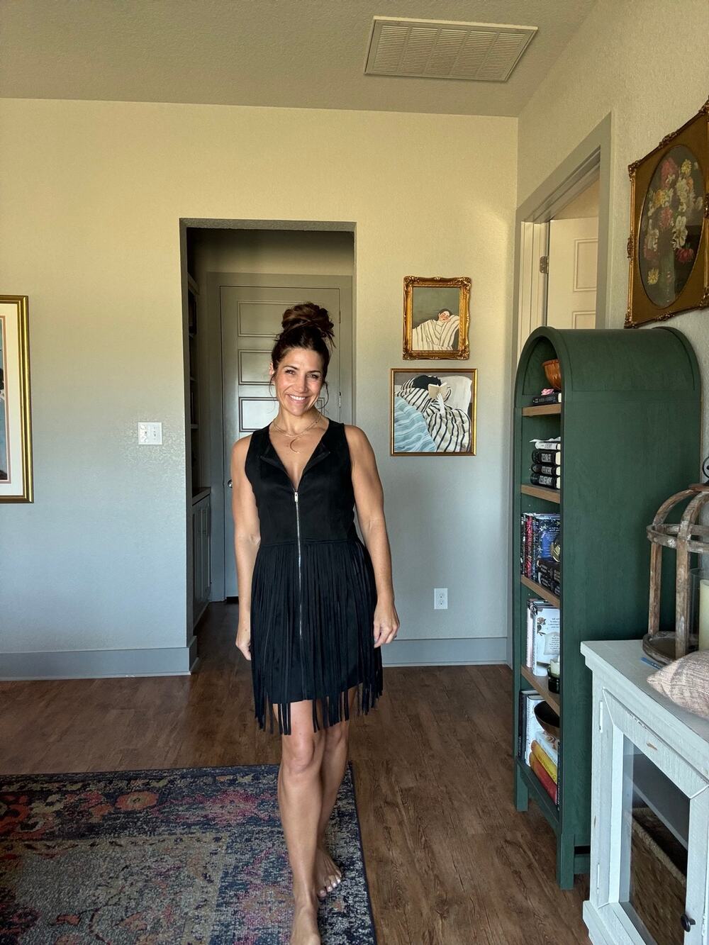 Relish Noless NWT Black Fringe Zip Front Mini Dress Size L